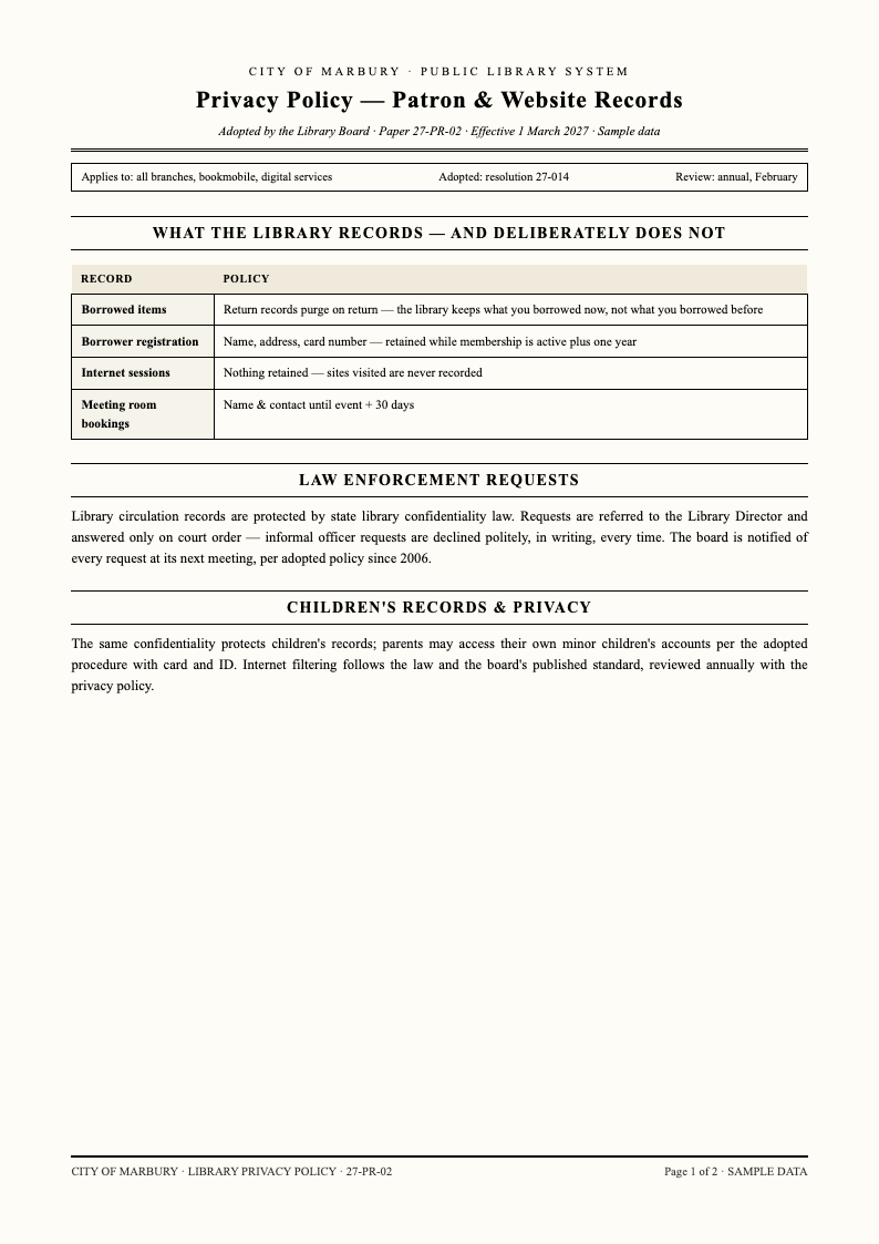 Government gazette privacy policy